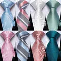 160cm Men's Silk Tie Set Light Blue Pink Paisley Striped Solid Business Wedding Formal Accessories