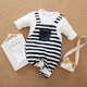 Spring And Autumn Boys And Girls' Cute Stripe Strap Cotton Comfortable Long Sleeve Baby Bodysuit