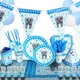 Blue Teeth Theme Disposable Tableware Boy's First Tooth Birthday Party Decorations Disposable Plates