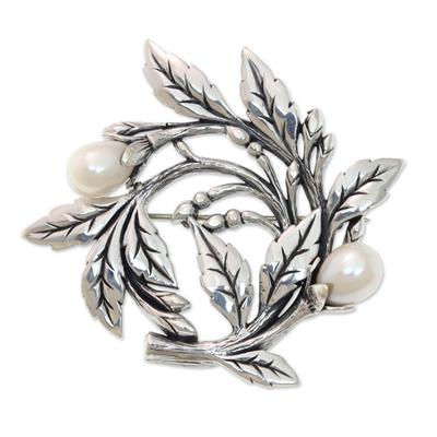 Budding Cotton,'Artisan Handcrafted Pearl Brooch Pin from Bali'