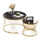 Merax Moderne Nesting Couchtisch, Hochglanz Couchtisch Satz, Marmor Furnier, Goldene Farbe Frame, Schwarz