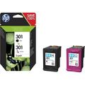 HP 301 Black Standard Capacity Tricolour Ink Cartridge 3ml x 2 Twinpack - N9J72AE