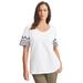 Plus Size Women's Eyelet Scoop-Neck Tee by Jessica London in White Medallion Embroidery (Size L)