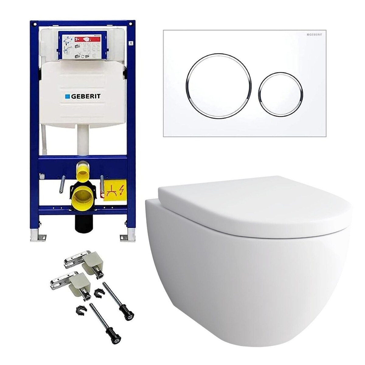 Alpenberger Wand WC Komplettset mit Geberit Spülkasten Betätigungsplatte und Bausatz | Spülrandlose Toilette Hänge WC | Vorwandelement WC Set Komplett Image