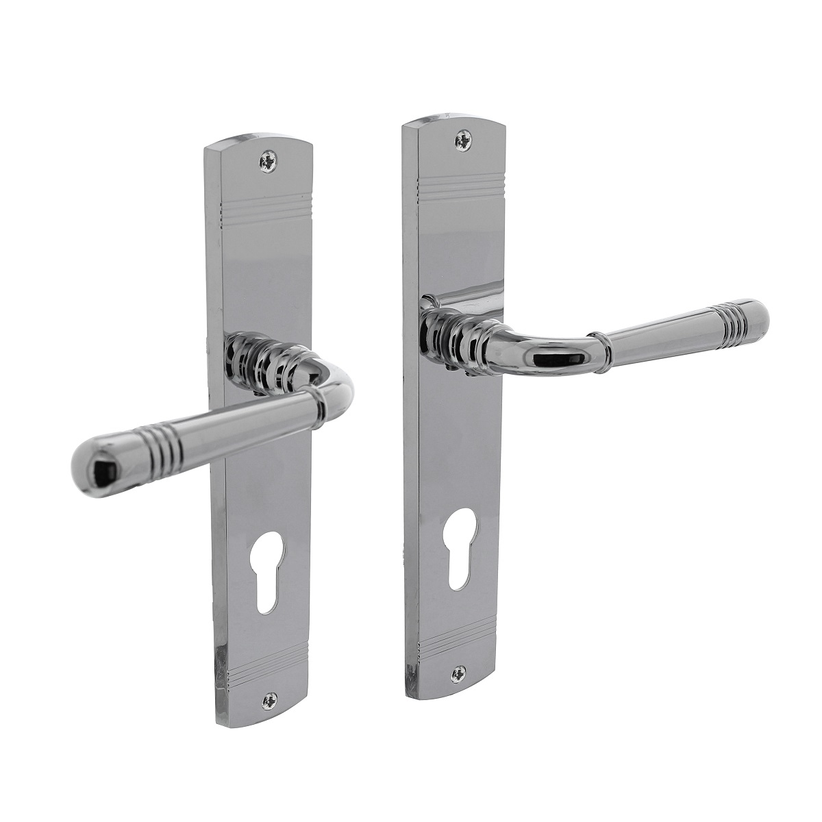 MS Beschläge Hochwertige Langschildgarnitur Türdrücker Türbeschlag verchromt Profilzylinder Image