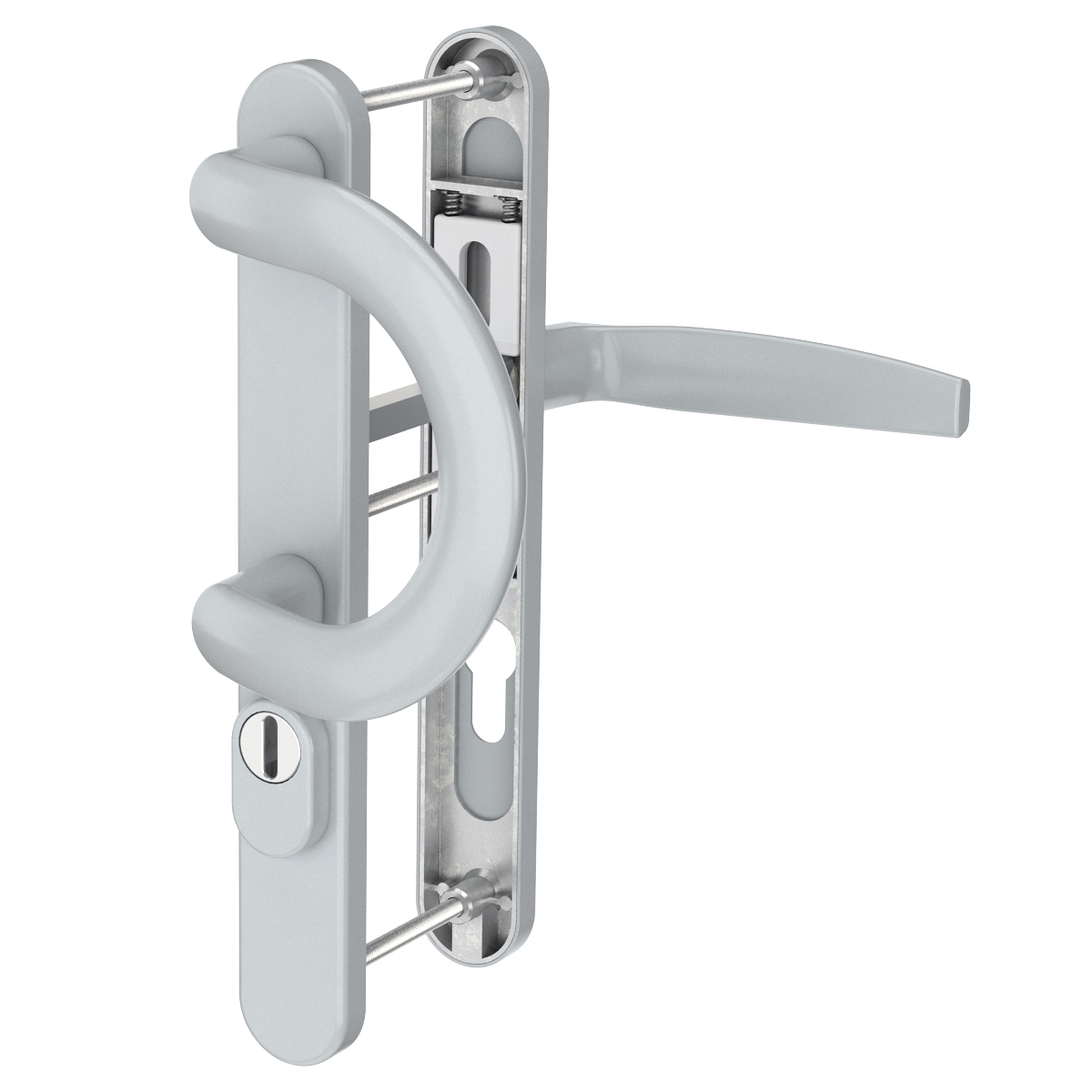 MS Beschläge Silberne Schmalrahmengarnitur 72mm PZ Kernziehschutz Bügelgriff/Drücker 87-102mm Image