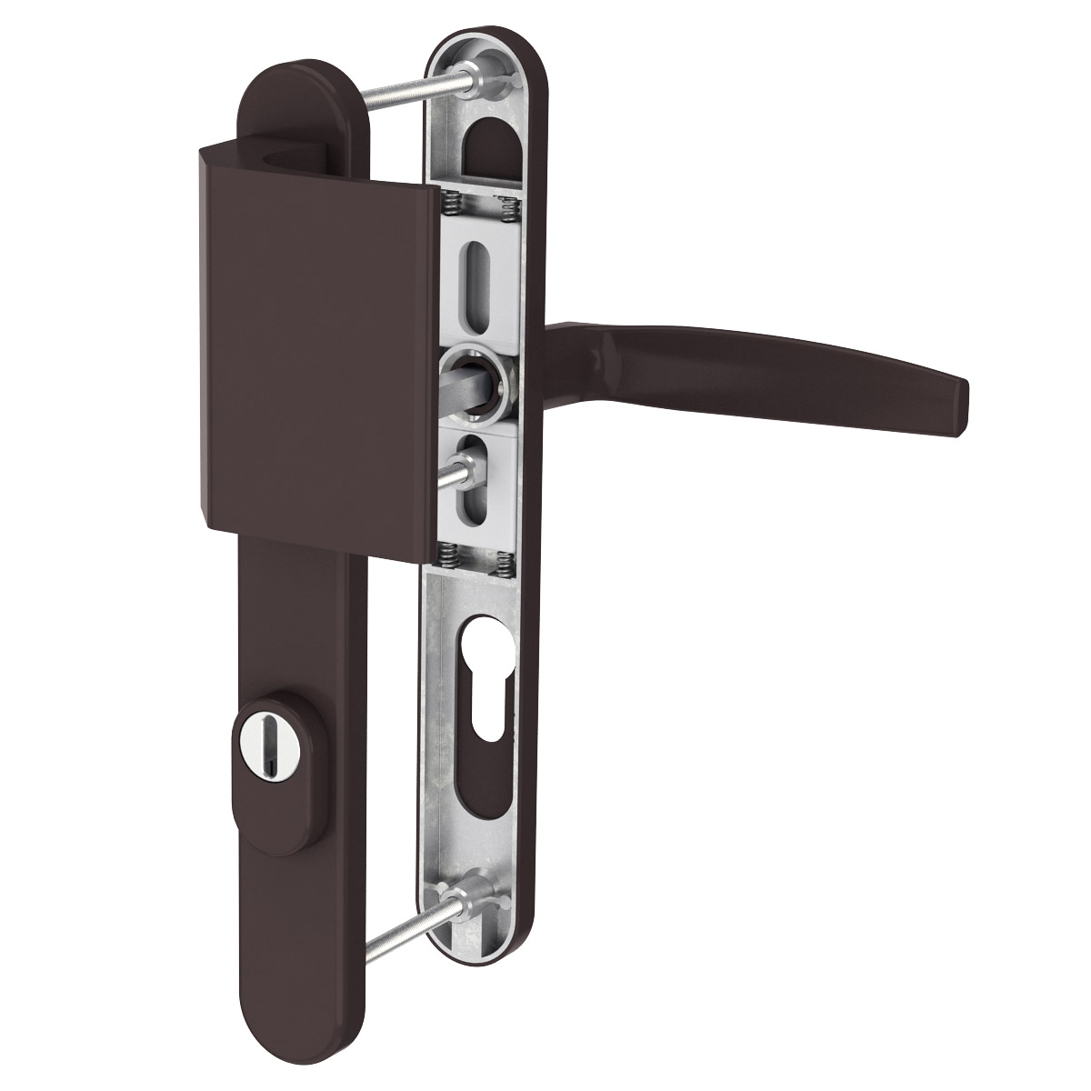 MS Beschläge Langschild Schmalrahmengarnitur 92mm Braun Stossgriff/Drücker 87-102mm Kernziehschutz Image