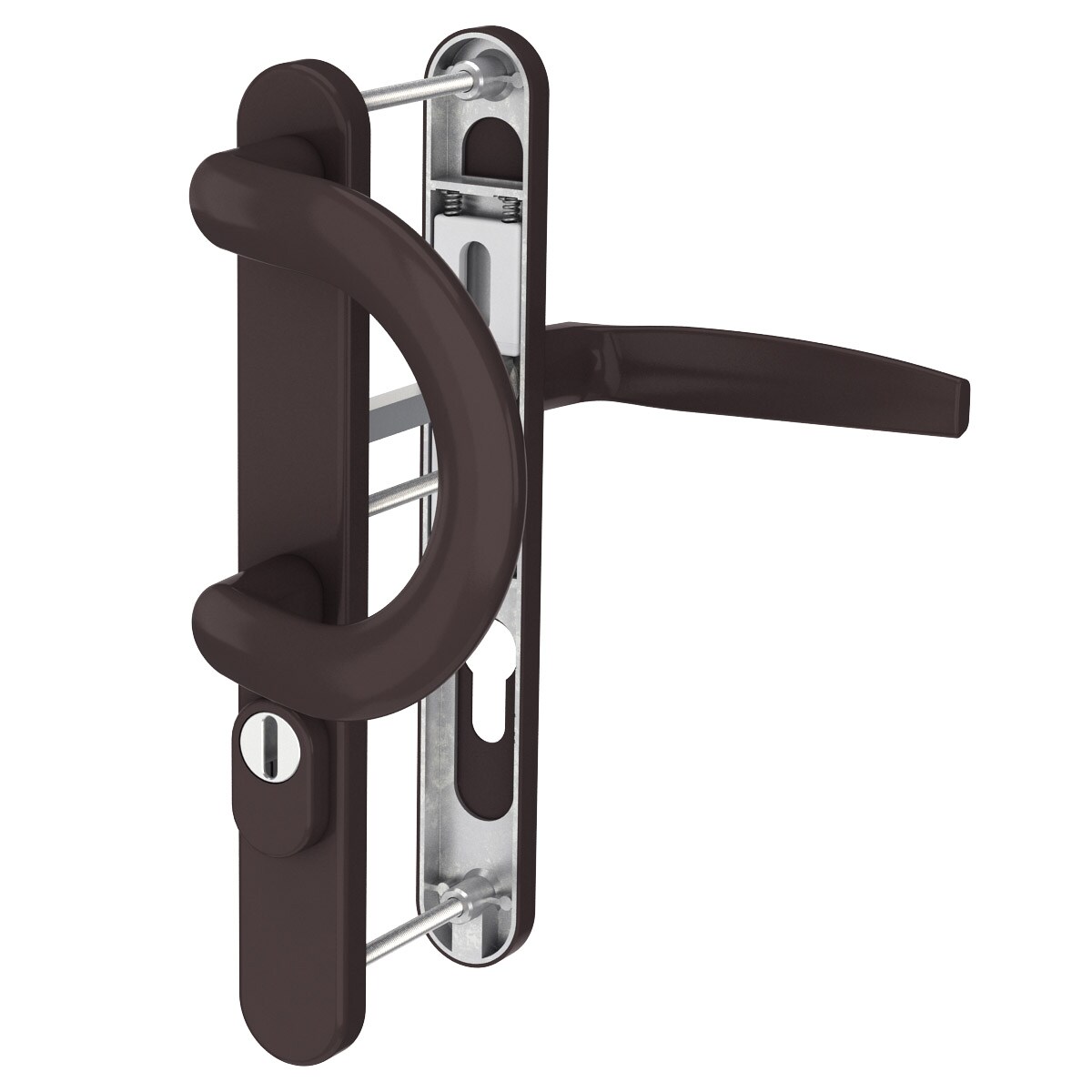 MS Beschläge Langschild Schmalrahmengarnitur 92mm Braun Bügelgriff/Drücker 55-70mm Kernziehschutz Image