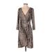 Calvin Klein Casual Dress - Wrap: Brown Leopard Print Dresses - Women's Size Medium