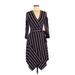 BCBGMAXAZRIA Casual Dress - Wrap: Blue Stripes Dresses - Women's Size X-Small