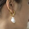 Anthropologie Jewelry | Anthropologie 18k Gold Plated Fresh Water Baroque Pearl Drop Hoop Earrings | Color: Gold/White | Size: Os