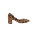 Cole Haan Heels: Pumps Chunky Heel Boho Chic Brown Leopard Print Shoes - Women's Size 5 1/2 - Almond Toe