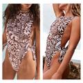Free People Swim | Free People Free-Est Pamela Cheeky Open Back One-Piece Swimsuit New Size Xs | Color: Brown/Cream | Size: Xs