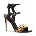 Michael Kors Shoes | Michael Kors Women's Parker Ankle-Strap Dress Sandals Heels Marigold Size 11 | Color: Black/Gold | Size: 11