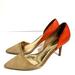 Coach Shoes | Coach Heels Pointed Toe Tan Burlap Orange Snakeskin Camille Q4508 Size 9.5 | Color: Orange/Tan | Size: 9.5