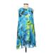 BB Dakota Casual Dress - A-Line High Neck Sleeveless: Blue Print Dresses - Women's Size X-Small