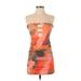 Shein Cocktail Dress - Mini Open Neckline Sleeveless: Orange Print Dresses - Women's Size X-Small