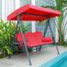 PURPLE LEAF Outdoor Red Patio Porch Swing with Stand, Chair with Adjustable Tilt Canopy All-Weather Steel Frame for Backyard