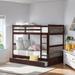 Twin over Twin Size Bunk Bed with Ladders, Solid Wood Kids Storage Bed Frame with 2-Storage Drawers for Bedroom, Espresso