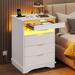 LED Nightstand 3 Drawers & Pull-Out Tray Charging Station