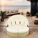 Outdoor Round Sectional Sofa Set, Patio Rattan Daybed with Retractable Canopy, Separate Seating and Removable Cushion, Beige