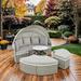 Outdoor Round Sectional Sofa Set, Patio Rattan Daybed with Retractable Canopy, Separate Seating and Removable Cushion, Grey