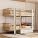 Classic Wood Twin over Twin Bunk Bed with Fence Guardrail and Big Drawer