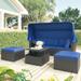 Blue Wicker Sectional Sofa Sets w/ 2 Storage Ottomans and Lift Table, Outdoor Patio Retractable Canopy Conversation Couch Sets