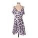 Angie Casual Dress - Mini Plunge Short sleeves: Purple Print Dresses - Women's Size Small