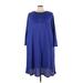 Woman Within Casual Dress - Midi High Neck 3/4 sleeves: Blue Solid Dresses - Women's Size 26