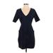 Sadie & Sage Casual Dress - Mini V Neck Short sleeves: Blue Solid Dresses - Women's Size Small