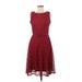 Danny And Nicole Casual Dress - Party Scoop Neck Sleeveless: Burgundy Print Dresses - Women's Size 8