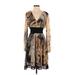 Kaelyn-Max Casual Dress - A-Line V-Neck Long sleeves: Brown Print Dresses - Women's Size Small