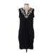 Lands' End Casual Dress - Party V-Neck Sleeveless: Black Print Dresses - Women's Size 10