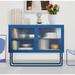 Latitude Run® Storage Cabinet, Stylish Tempered Glass Cabinet w/ U-Shaped Leg Metal in Blue | 13.69 H x 47.35 W x 35.54 D in | Wayfair