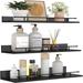 Latitude Run® 16 Inch Black Floating Shelves w/ Black Metal Guardrail, Wood Shelves for Wall Storage Set of 3 Wood in Black/Brown | Wayfair