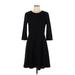 Eliza J Casual Dress - A-Line Crew Neck 3/4 sleeves: Black Print Dresses - Women's Size 12