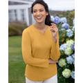 Blair Women's Coastal Cotton Long Sleeve Notch-Neck Tee - Yellow - PL - Petite