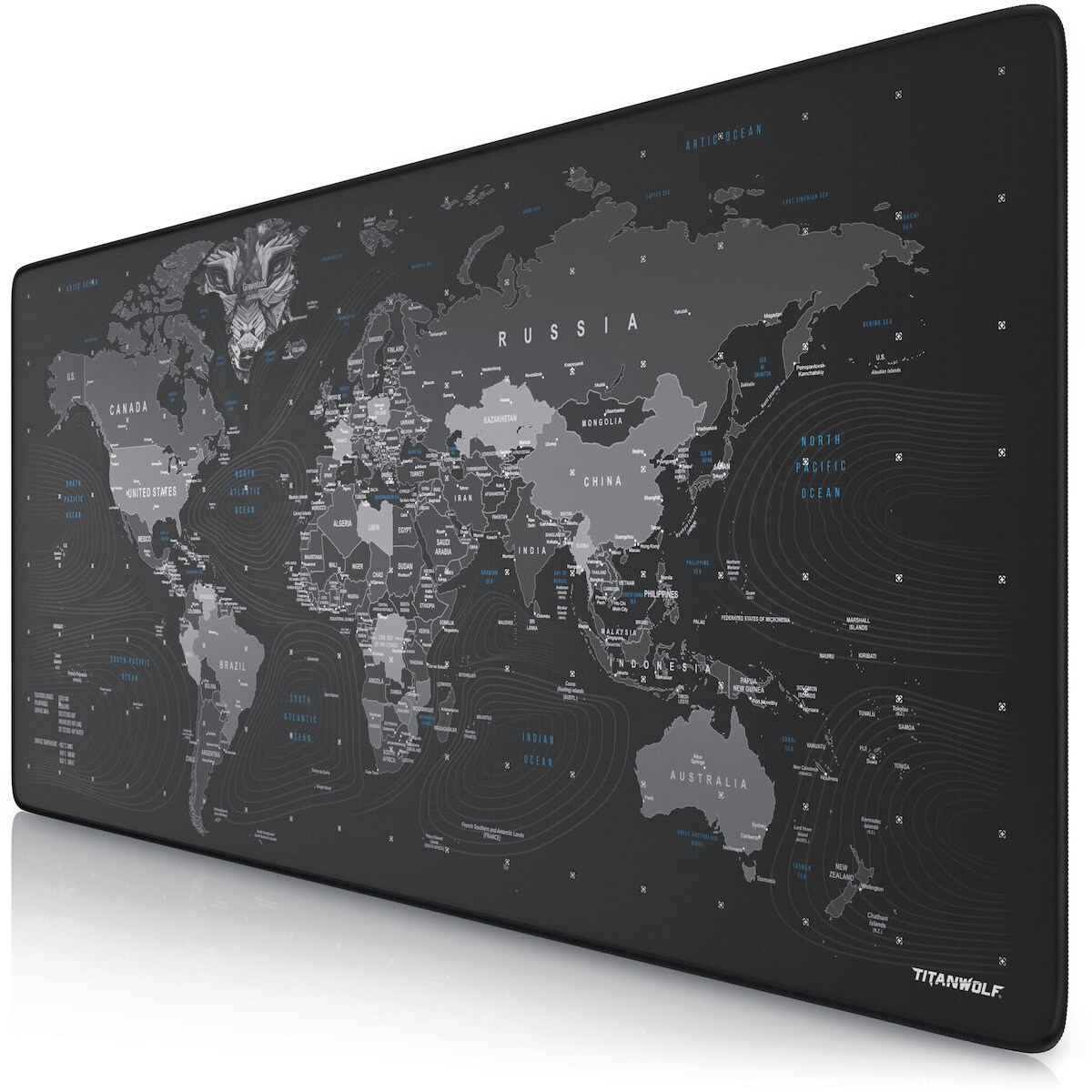 Titanwolf Gaming Mauspad XXL, glattes Stoffgewebe, Speed Mousepad, 900 x 400mm große Fläche, Globus Image