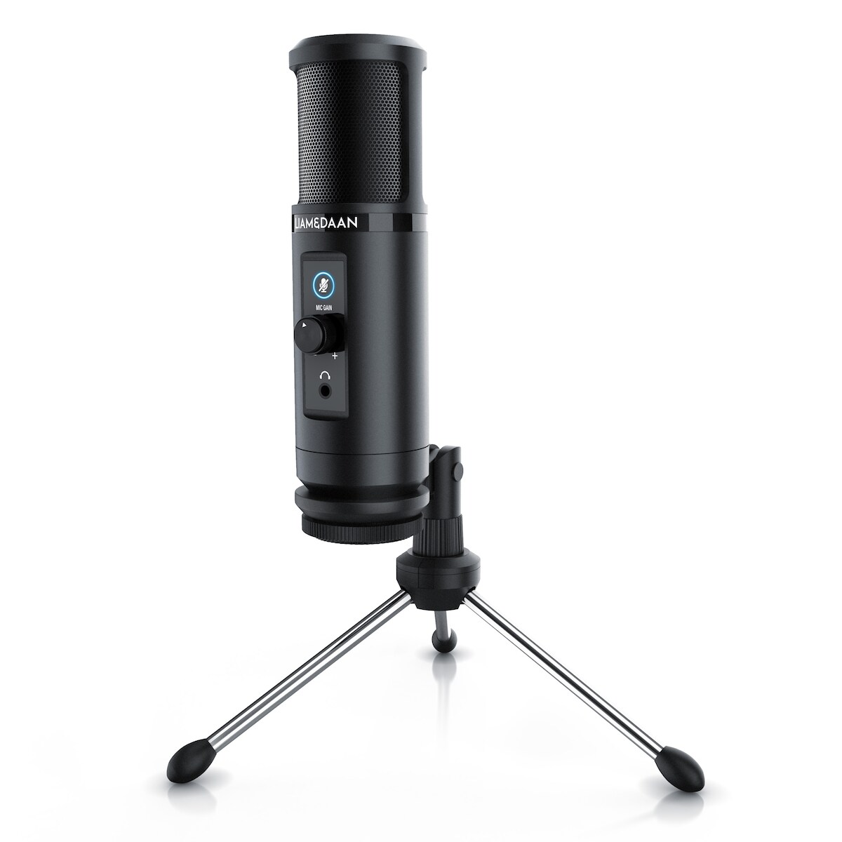 LIAM&DAAN Podcast Mikrofon mit Monitorfunktion & Dreibeinstativ 192 kHz - 20 Hz bis 20 kHz Image