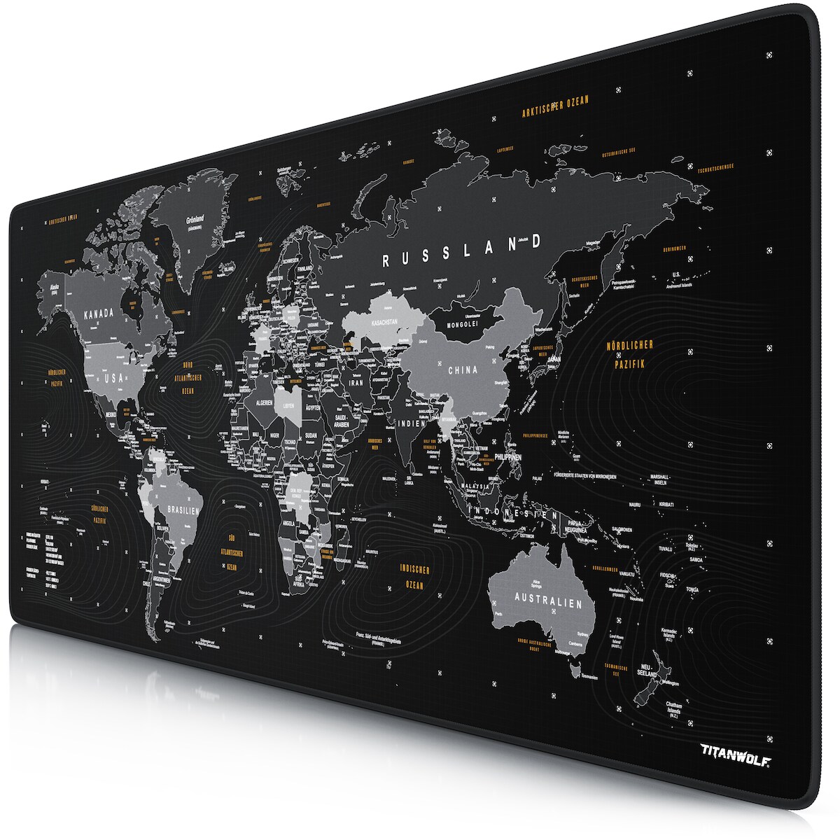Titanwolf Gaming Mauspad XXL, glattes Stoffgewebe, Speed Mousepad 900 x 400mm große Fläche, Weltkarte deutsch Image