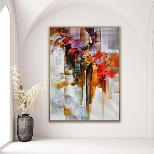 Ölgemälde 100% Handarbeit handgemalte Wandkunst auf Leinwand abstrakte Messermalerei Landschaft gelb rot für Heimdekoration Dekor gerollte Leinwand ohne Rahmen ungedehnt Image