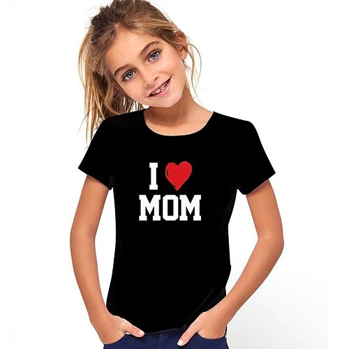kinderkleidung Mädchen T-Shirt Buchstabe Casual Kurzarm Rundhalsausschnitt Modisch Baumwolle 7-13 Jahre Sommer Hellweiß Schwarz Weiß Image