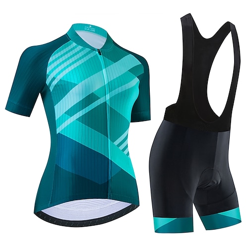 21Grams Damen Radtrikot mit Radhose kurz Trägern fahrradbekleidung set Radtrikot mit Radhose fahrradbekleidung set Kurzarm MTB Mountain Rennrad Schwarz Grün Purpur Graphic Streifen Fahhrad Image
