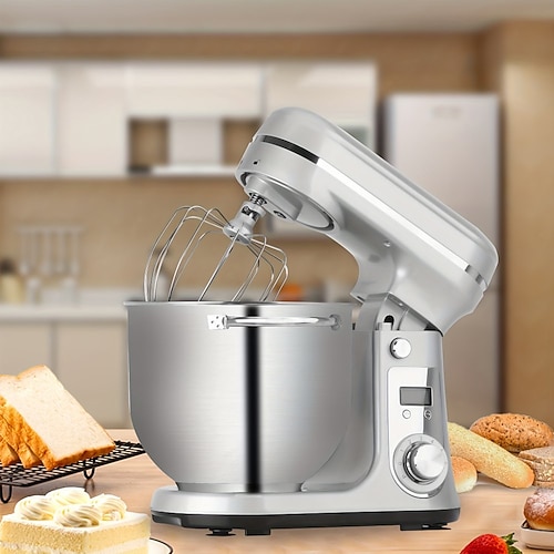 Küchen-Elektro-Standmixer, 6-Gang-Kippkopf-Lebensmittelmixer mit 6,5-qt-Edelstahlschüssel, Knethaken, Flachrührer, Spritzschutzabdeckung