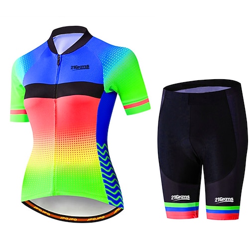 21Grams Damen Radtrikot mit Radhose fahrradbekleidung set Kurzarm MTB Mountain Rennrad Rosa Blau Orange Punkt Regenbogen Farbverlauf Fahhrad 3D-Pad Atmungsaktiv UV-resistant Rasche Trocknung Image