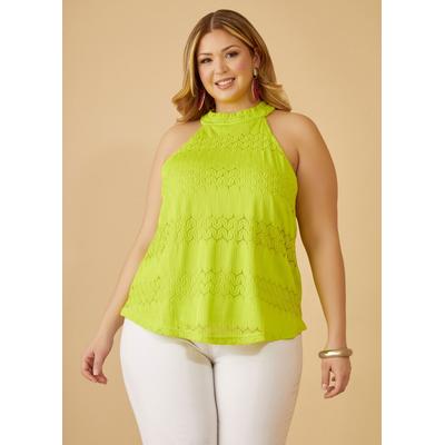 Plus Size Crocheted High Collar Top
