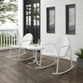 Maykoosh Naturally Nice 3Pc Outdoor Metal Rocking Chair Set White Gloss/White Satin - Side Table & 2 Rocking Chairs