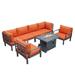 Maykoosh Victorian Vintage 7-Piece Aluminum Patio Conversation Set With Fire Pit Table And Cushions