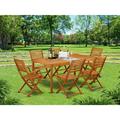 HomeStock Lakefront Luxury This 7 Pc Acacia Hardwood Patio Area Sets Includes A Single Outdoor Table And 4 Side Foldable Chairs Plus 2 Arm Foldable Outdoor Chairs